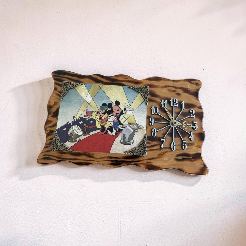 Vintage Disney Mickey Minnie Mouse Red Carpet Wood Wall Clock Movie Premiere 19"